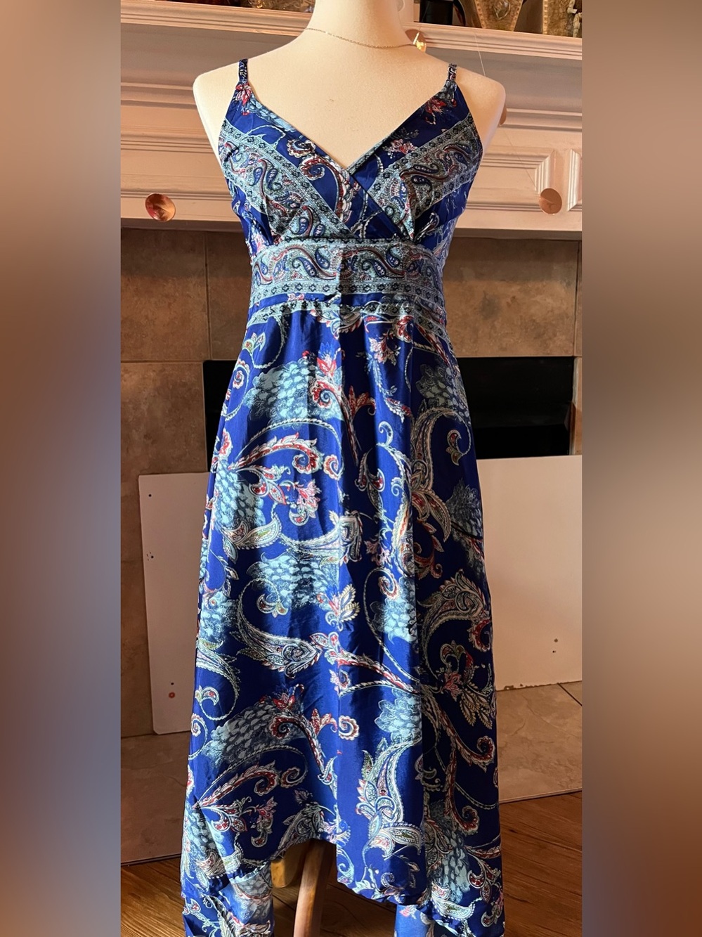 100% Silk Boho Paisley Dress | Small | Empire Waist A-Line